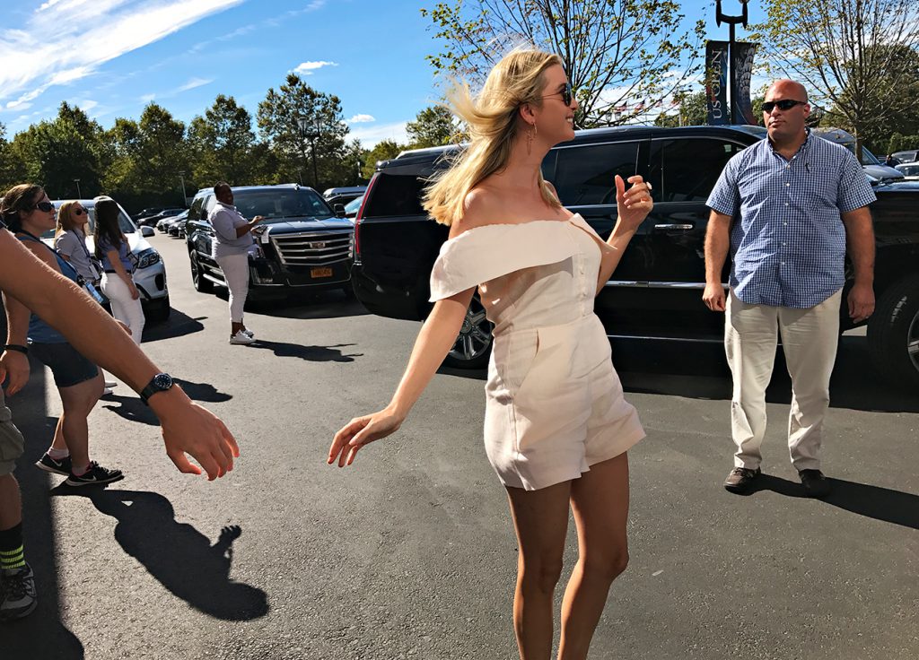 NEW YORK, NY - SEPTEMBER 11:  Ivanka Trump arrives with her husband Jared Kushner on Day 14 of the 2016 US Open at the USTA Billie Jean King National Tennis Center on September 11, 2016 in Queens.  (Landon Nordeman for ESPN)