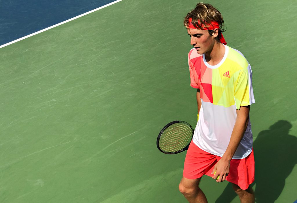 NEW YORK, NY - SEPTEMBER 09:  Top-ranked junior player in the world, Stefanos Tsitsipas of Greece plays against Kenneth Raisma (EST).  Tsitsipas would go on to lose in the semifinals.  Day Twelve of the 2016 US Open at the USTA Billie Jean King National Tennis Center on September 8, 2016 in Queens.  (Landon Nordeman for ESPN)
