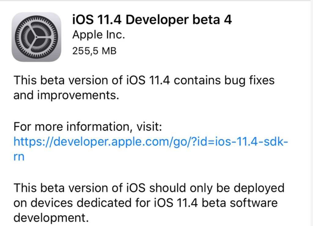 ios 11.4 beta 4